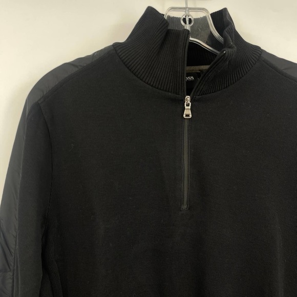 Boss Black Sweatshirt 1/4 Zip Mens Medium Sweater Pullover Pockets - Picture 2 of 9